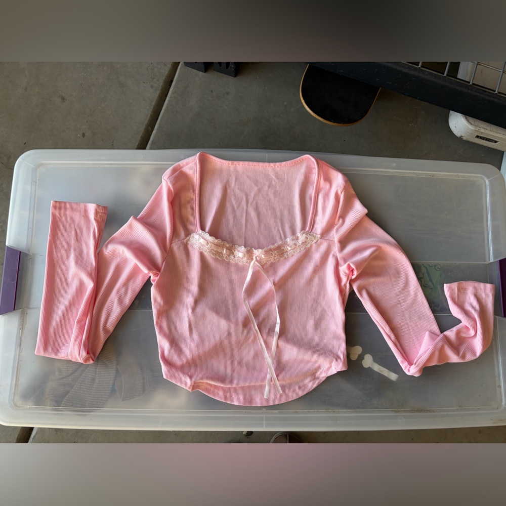 Pink and taupe Lace Trim Sleepwear Top